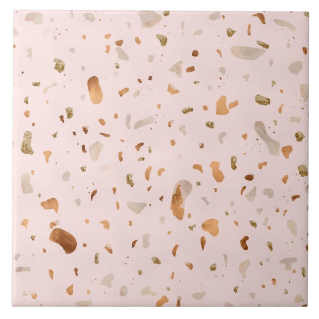 Pink Blush Terrazzo With Gold Copper Spots Ceramic Tile (Front)