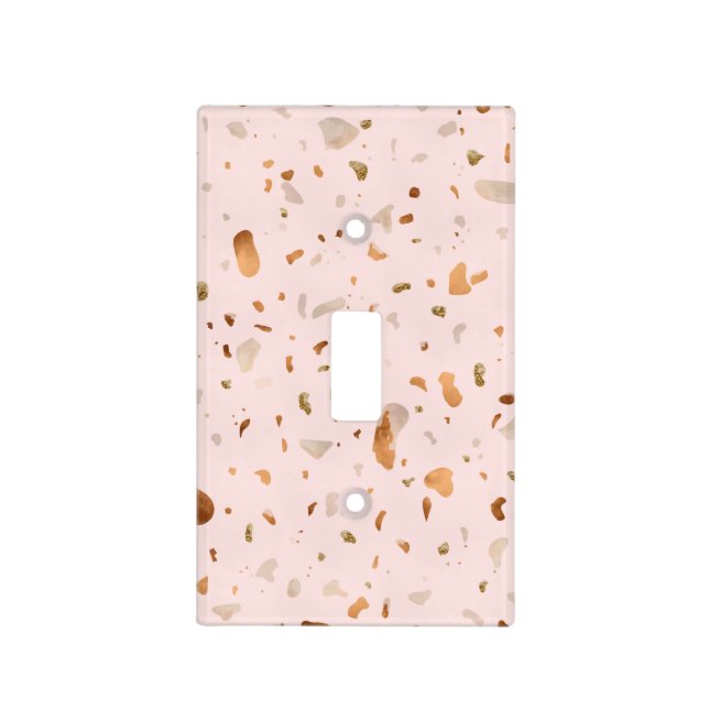 Pink Blush Terrazzo With Gold Copper Spots Light Switch Cover (Front)