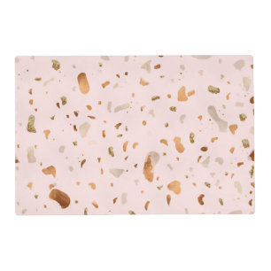 Pink Blush Terrazzo With Gold Copper Spots Placemat