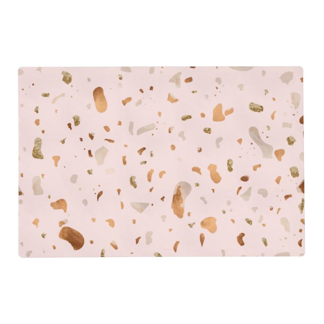 Pink Blush Terrazzo With Gold Copper Spots Placemat (Front)