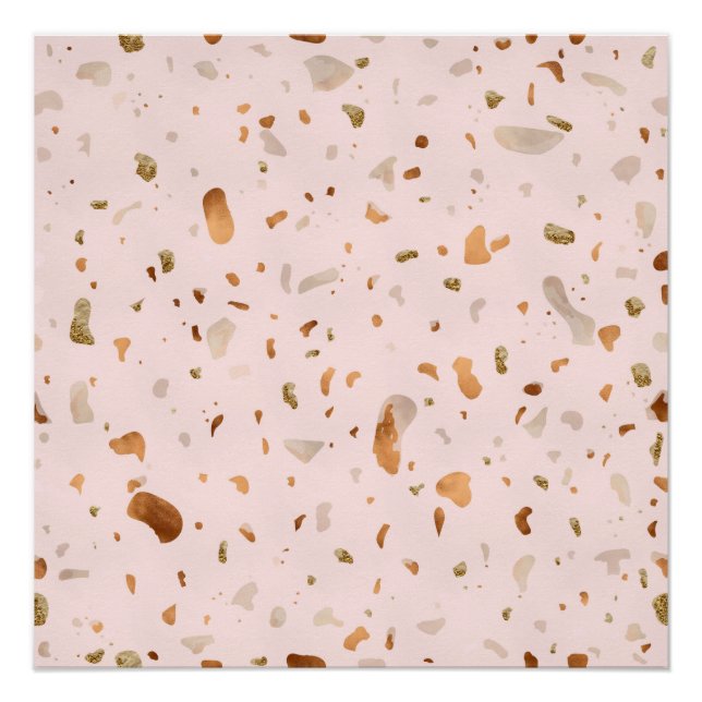 Pink Blush Terrazzo With Gold Copper Spots Poster (Front)
