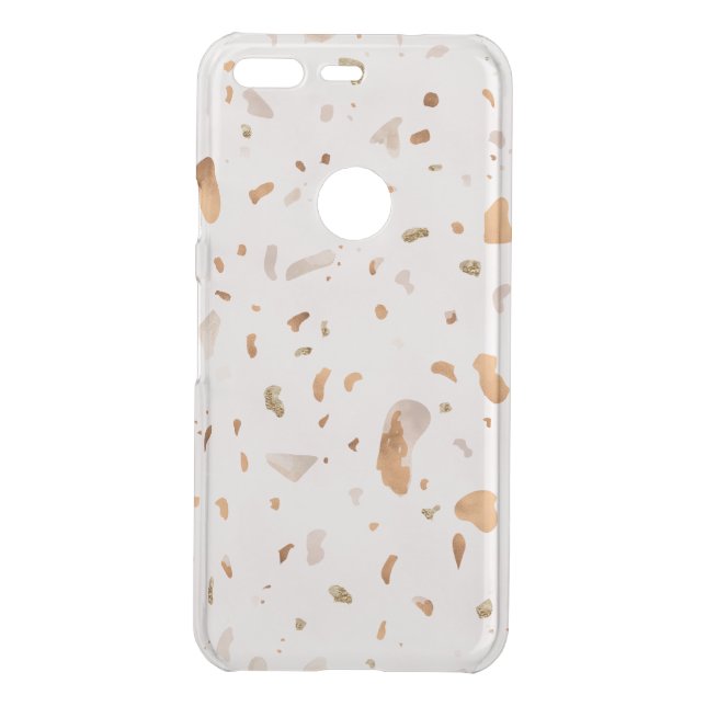 Pink Blush Terrazzo With Gold Copper Spots Uncommon Google Pixel Case (Back)