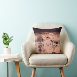 Pink Blush Tie Dye OM Lotus Throw Pillow