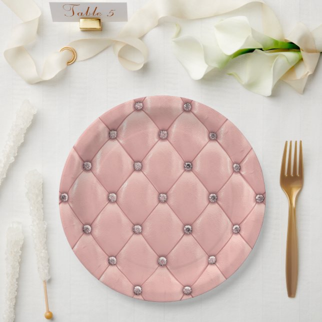 Pink Blush Tufted Satin Elegant Paper Plates (Wedding)