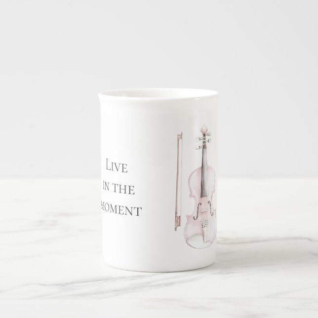 Pink Blush Violin Bone China Mug (Front)