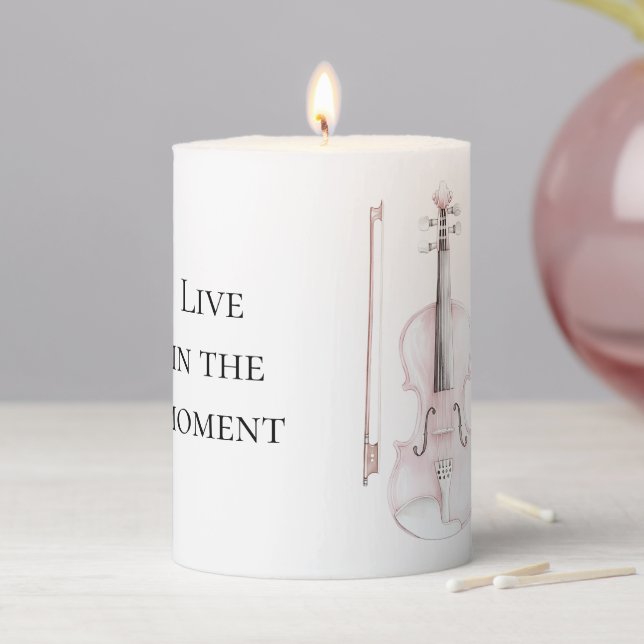 Pink Blush Violin Pillar Candle (In Situ)