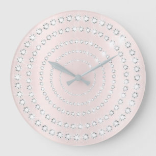 Pink Blush Vip Gray Silver Diamond Infinity Gemmes Large Clock