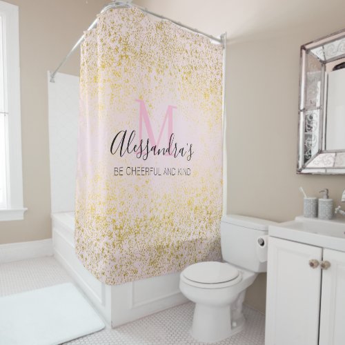 Pink Blush w Golden Sparkles Elegant Modern Shower Curtain