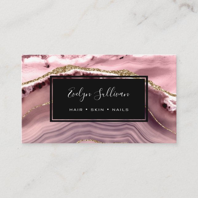 pink blush watercolor agate business card (Front)