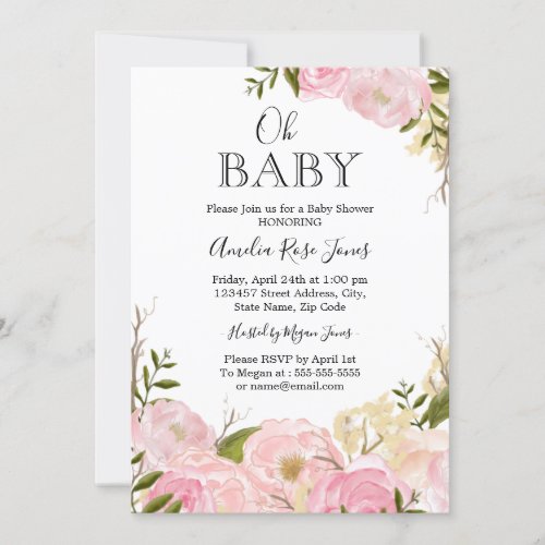 Pink Blush Watercolor Floral Baby Shower Invite