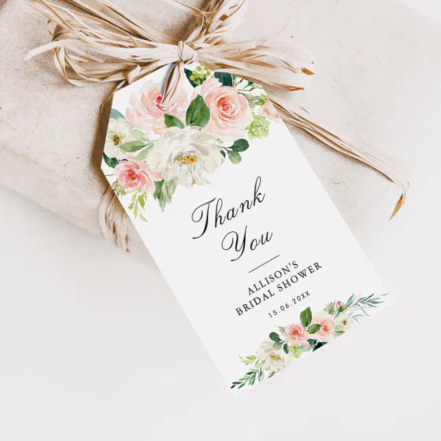 Pink blush watercolor floral bridal shower gift tags | Zazzle