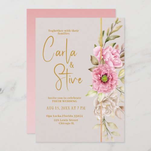  Pink Blush Watercolor Floral Budget Wedding Invitation