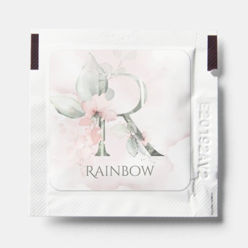 Pink Blush Watercolor Floral Monogram Letter R Hand Sanitizer Packet