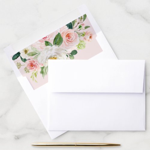 Pink blush watercolor floral wedding envelope liner