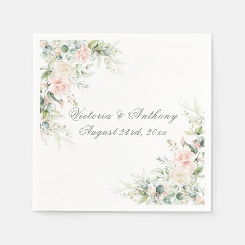 Pink Blush Watercolor Floral Wedding Napkins