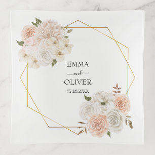 Pink Blush Watercolor Floral with Monogram Trinket Tray