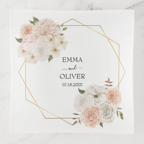 Pink Blush Watercolor Floral with Monogram   Trinket Tray