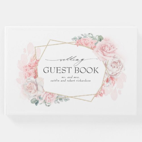 Pink Blush Watercolor Flowers Elegant Wedding Guest Book