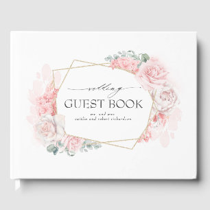 Pink Blush Watercolor Flowers Elegant Wedding Guest Book