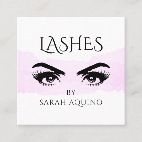 Pink Blush Watercolor Makeup Artist Lashes Square Business Card