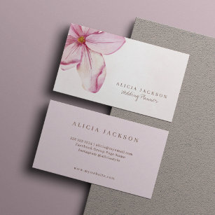 Pink blush watercolor petals wedding planner business card