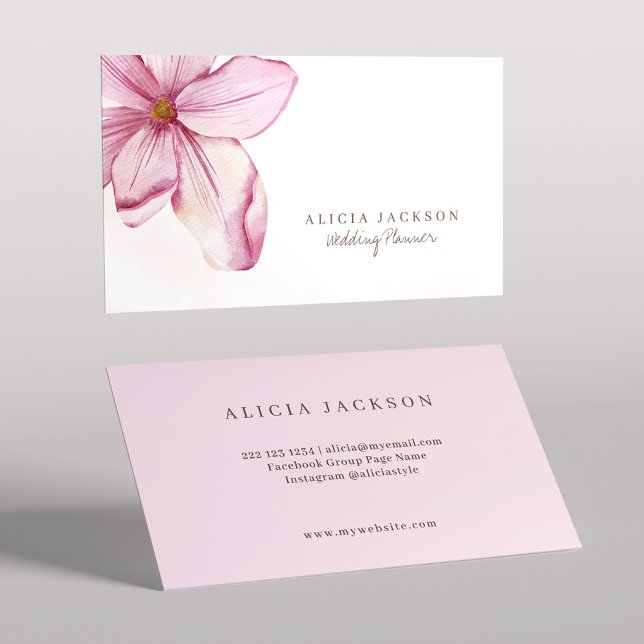 Pink blush watercolor petals wedding planner business card (Creator Uploaded)