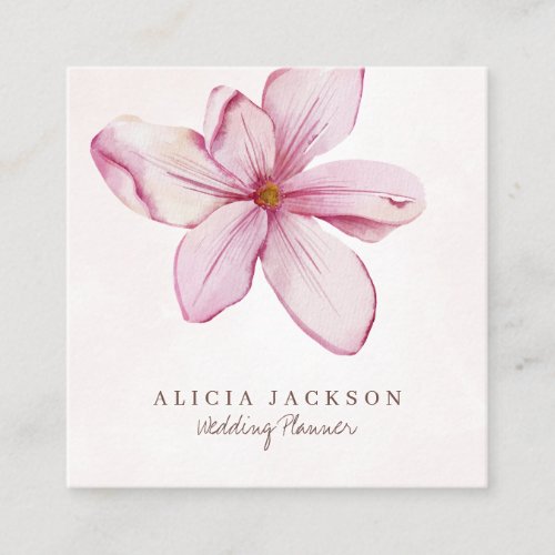 Pink blush watercolor petals wedding planner square business card