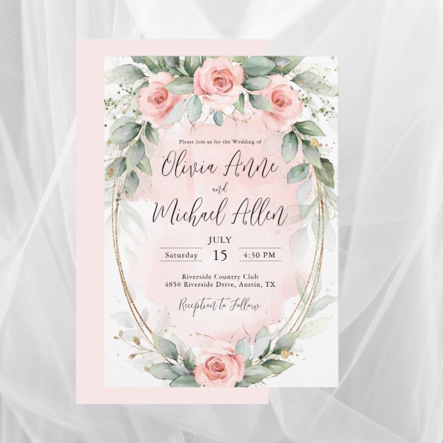 Pink Blush Watercolor Roses Elegant Wedding Invitation (Creator Uploaded)