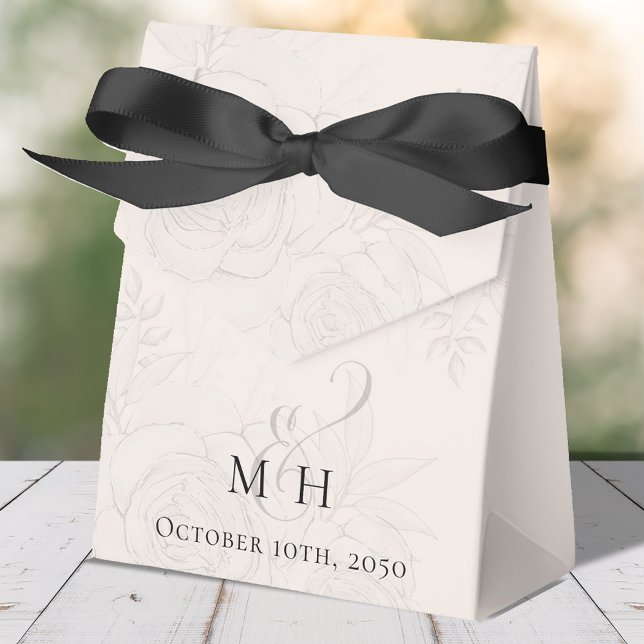 Pink Blush Wedding Flowers Botanical Typography Favor Boxes (Elegant floral blush monogram favor box with calligraphy ampersand,)