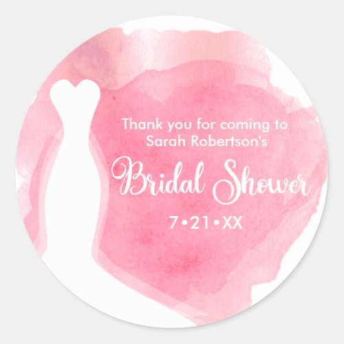 Pink Blush Wedding Gown Watercolor bridal shower Classic Round Sticker