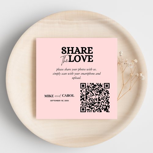 Pink Blush Wedding Photo Sharing With QR Code Enclosure Card