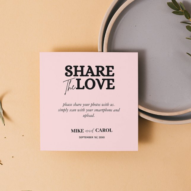 Pink Blush Wedding Photo Sharing With QR Code Square Business Card (Creator Uploaded)