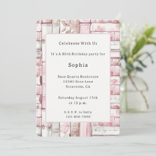 Pink Blush White Books Birthday Invitation
