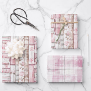 Pink Blush White Books Birthday Wrapping Paper Sheets