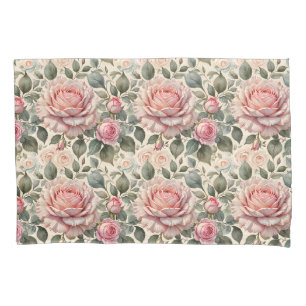 Pink Blush & White Giant Cabbage Roses Pillow Case