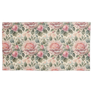 Pink Blush & White Giant Cabbage Roses Pillow Case