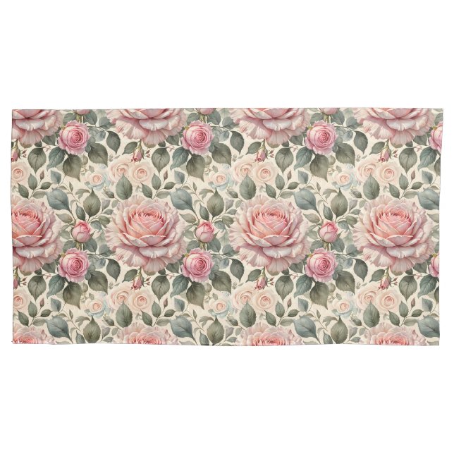 Pink Blush & White Giant Cabbage Roses Pillow Case (Front)