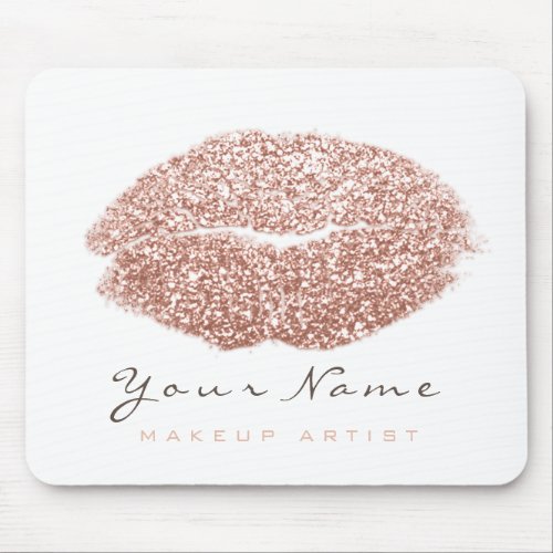 Pink Blush White Glitter Name Makeup Lips Kiss Mouse Pad