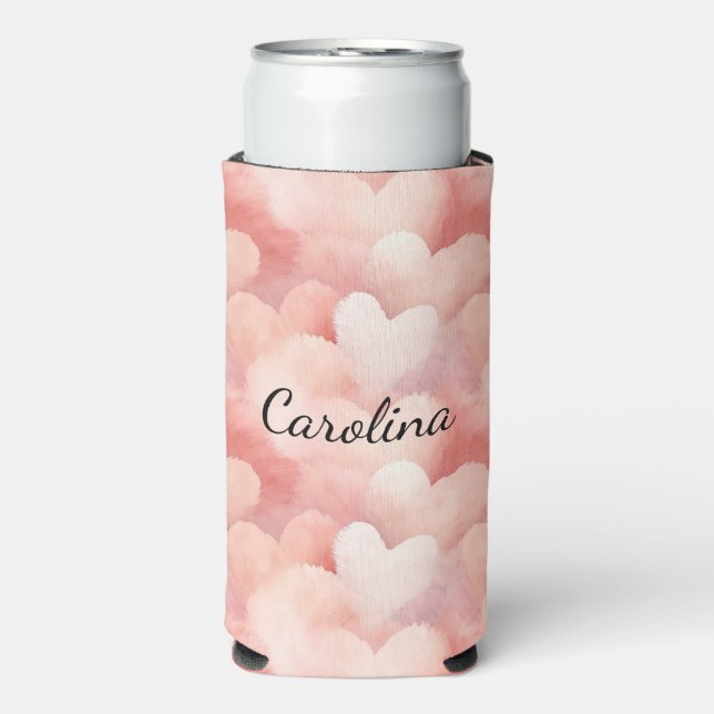 Pink Blush White Hearts Seltzer Can Cooler (Seltzer Front)