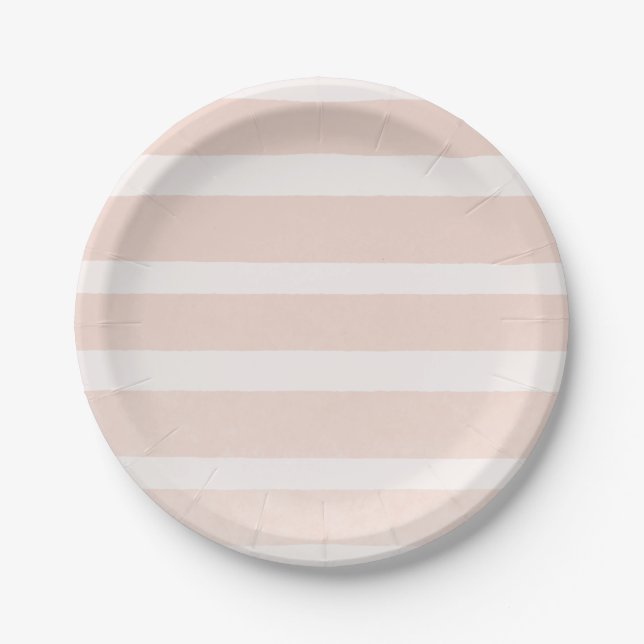 Pink Blush & White Modern Chic Stripes Paper Plates (Front)