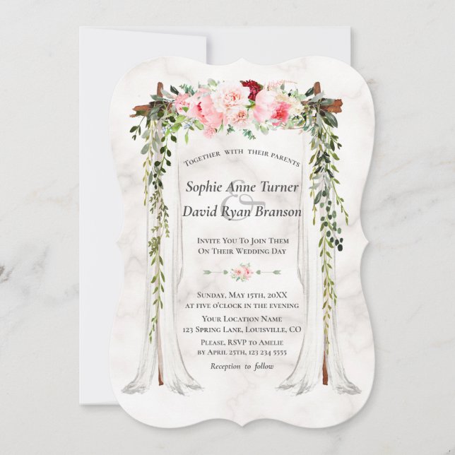 Pink Blush Wild Bloom Flowers Canopy Wedding Invitation (Front)