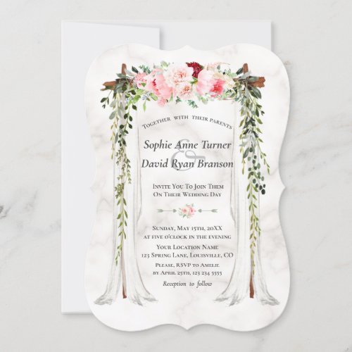 Pink Blush Wild Bloom Flowers Canopy Wedding Invitation