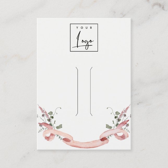 Pink Blush Wildflower Ribbon Logo Hairclip Display Business Card (Front)