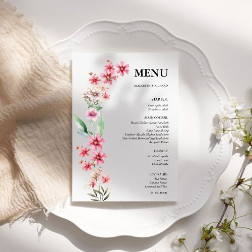 Pink blush  Wildflower wedding Bridal Shower Menu