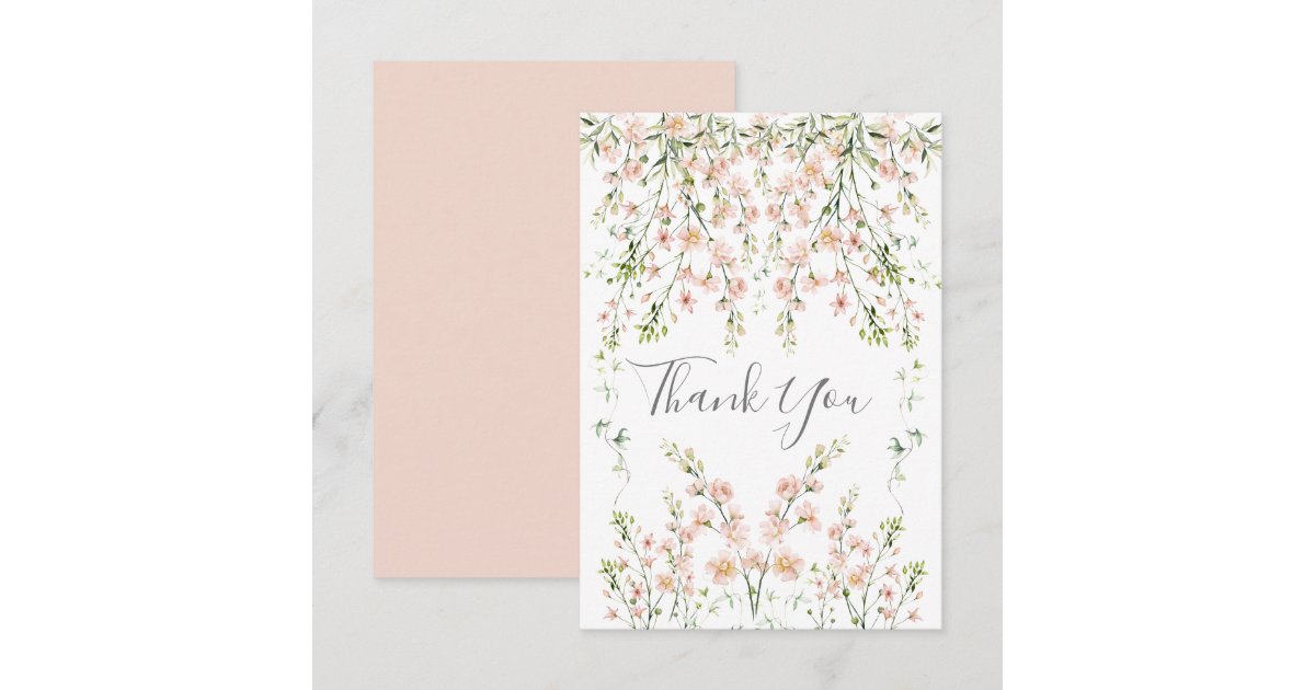 Pink Blush Wildflowers Elegant Floral Wedding Thank You Card | Zazzle