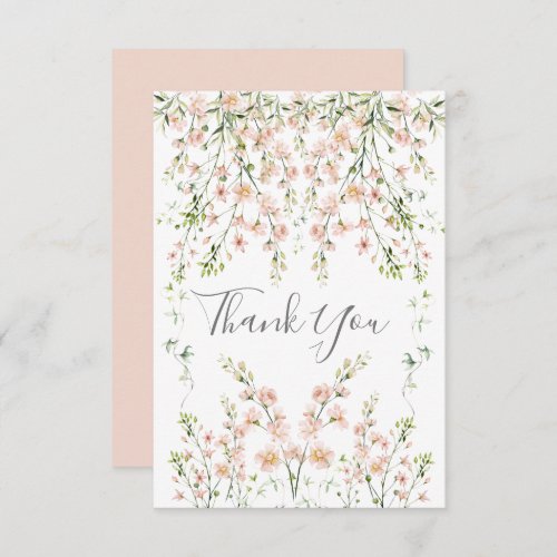 Pink Blush Wildflowers Elegant Floral Wedding Thank You Card