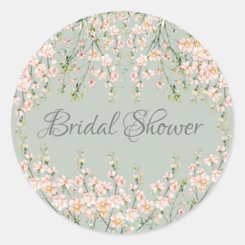 Pink Blush Wildflowers Sage Green Elegant Floral Classic Round Sticker