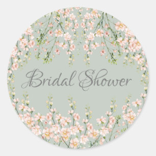 Pink Blush Wildflowers Sage Green Elegant Floral Classic Round Sticker
