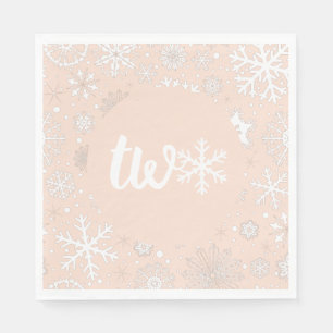 Pink Blush Winter Second Birthday Snowflake  Napkins