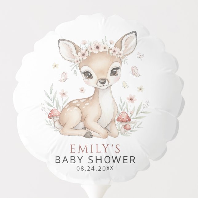 Pink Blush Woodland Deer Girl Baby Shower Balloon (Back)